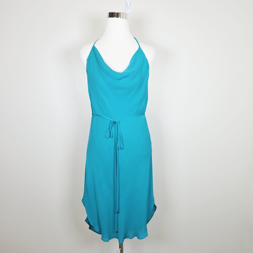 Haute Hippie Turquoise Cowl Neck Backless Dress Large Glam Vixen 80s C938